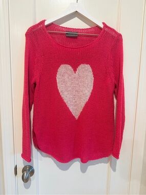 Wooden Ships Pink Knit Sweater with Cream Heart